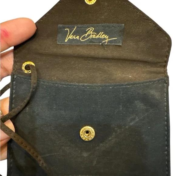 Vera Bradley ID Card Envelope Wristlet Black Brown - Picture 2 of 3